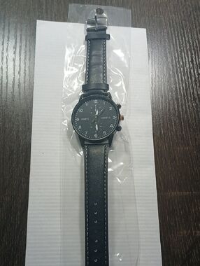 Geneva Black Men’s Leather Strap Watch